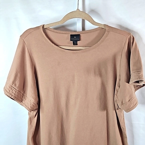 Worthington Brown/Tan Ruffle Sleeve Shirt Size Large - Picture 3 of 8